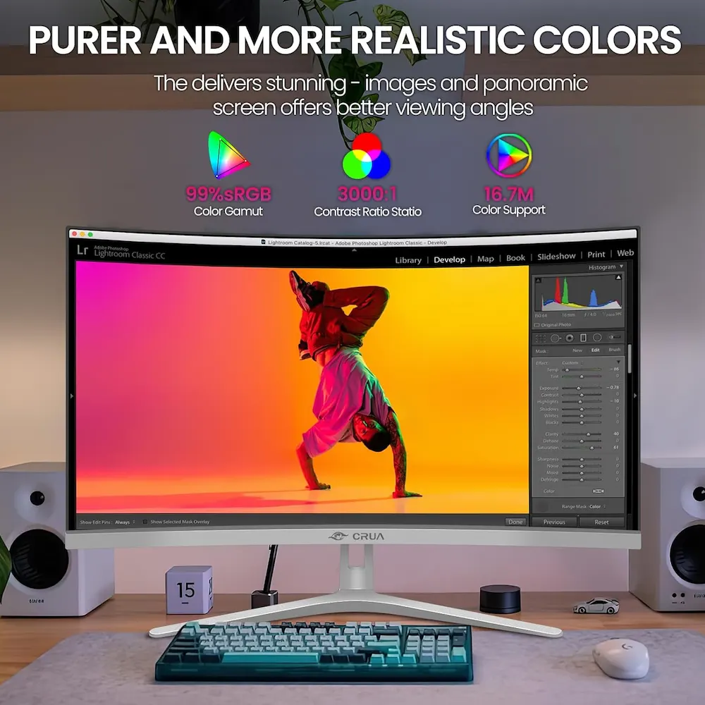 CRUA 27 Curved White Monitor Vibrant and Accurate Colors at Every Angle