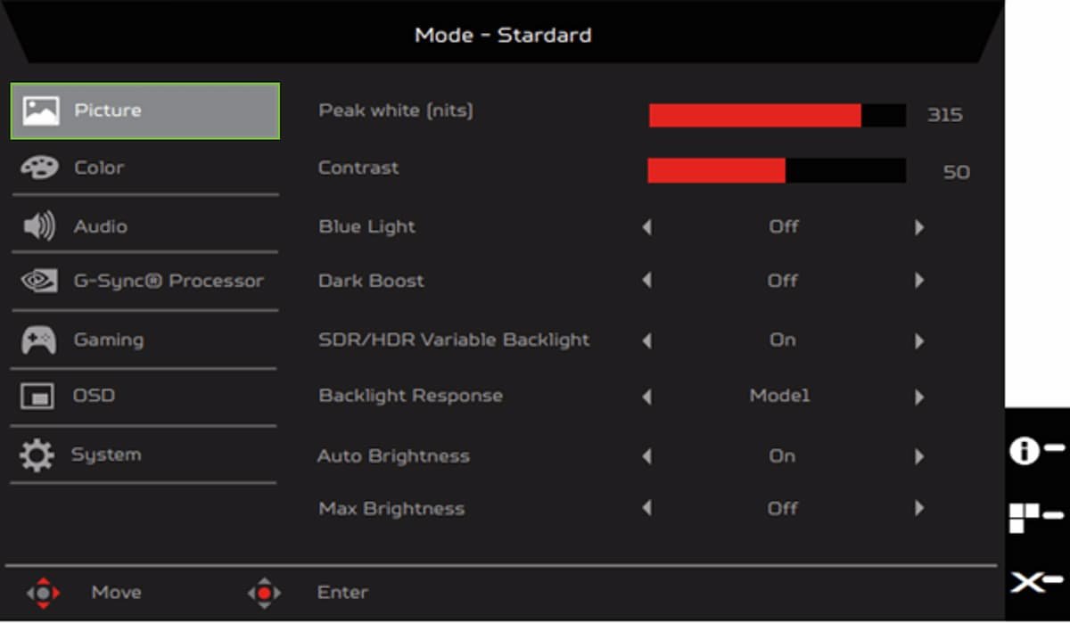 How do I adjust the brightness on the Acer monitor