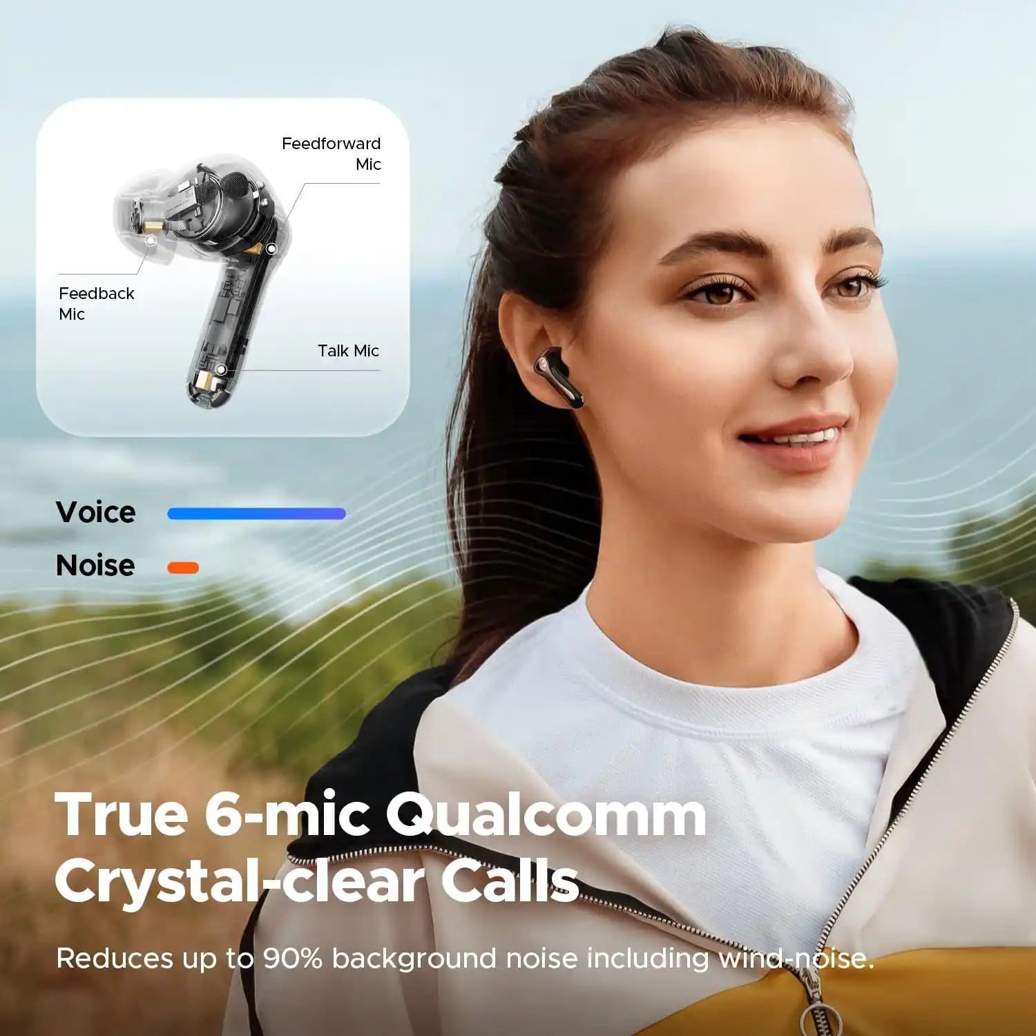 Air5 Pro uses six mics with CVC 8.0 AI noise reduction